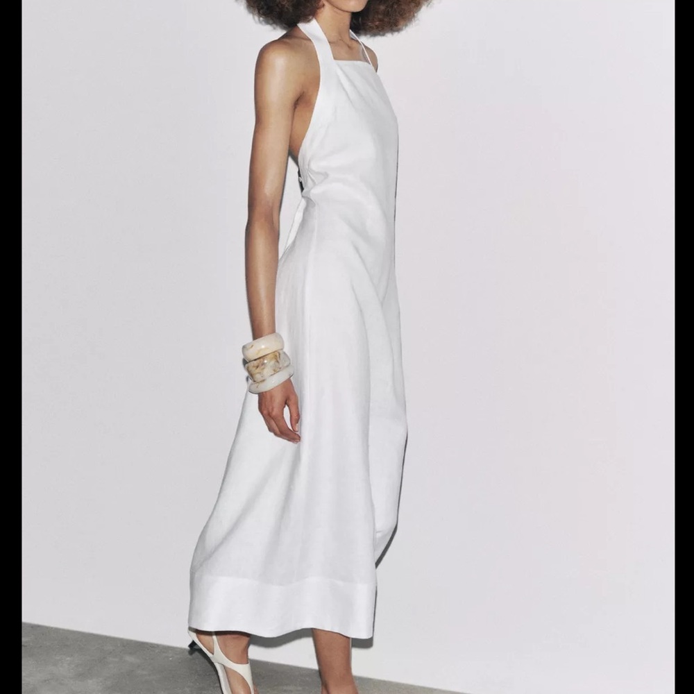 Zara 100% linen halter dress